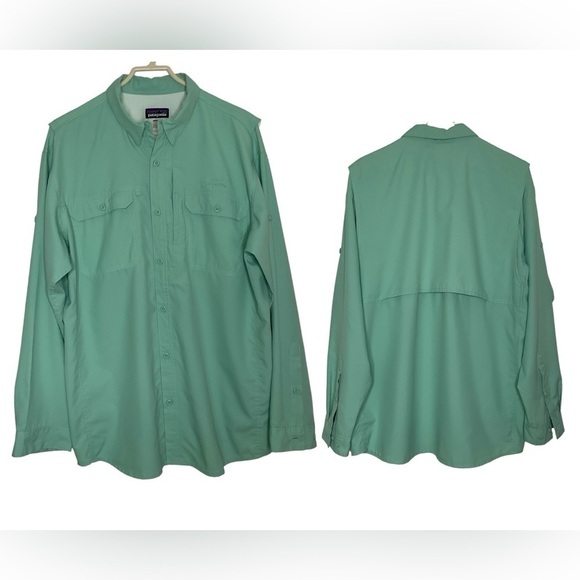 Patagonia Men's Light Weight Button Down Long Sleeve Shirt Light Green Large - Picture 1 of 16